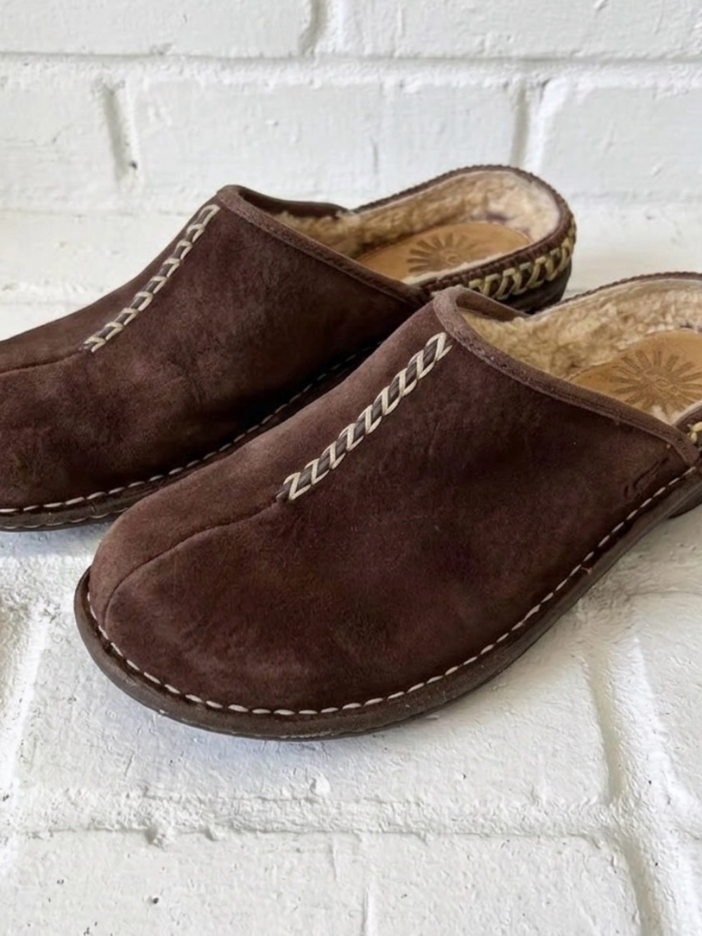 UGG Women's Brown Suede Shearling-Lined Mules